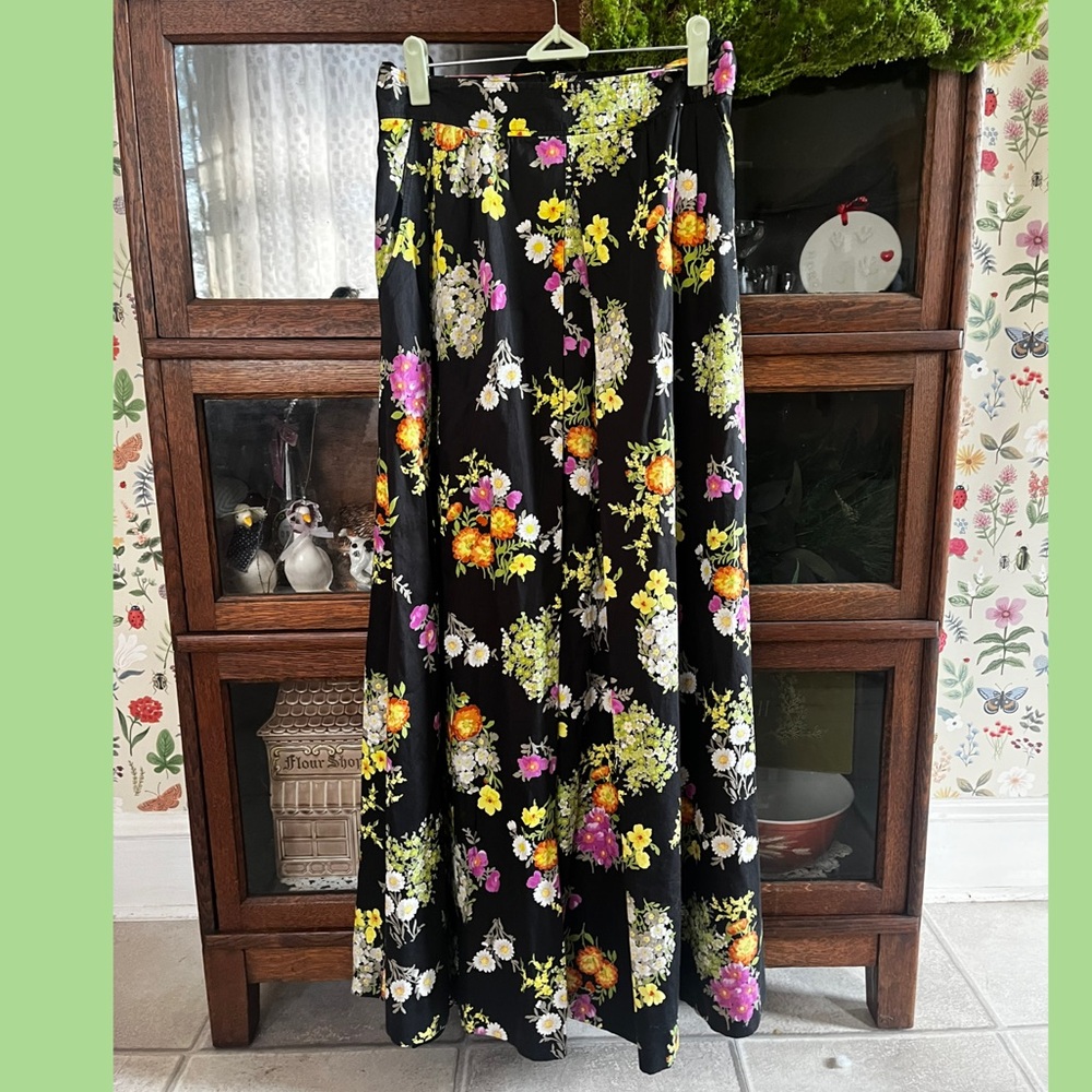 Vintage 70s Prairie Floral German Maxi Cotton Skirt